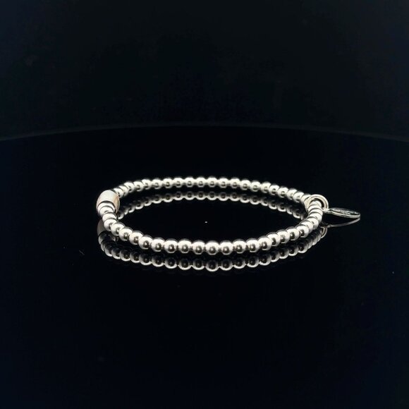 925 Sterling Silver Beaded Stretch Stacking Bracelet MOP Letter Initial D - Picture 3 of 5